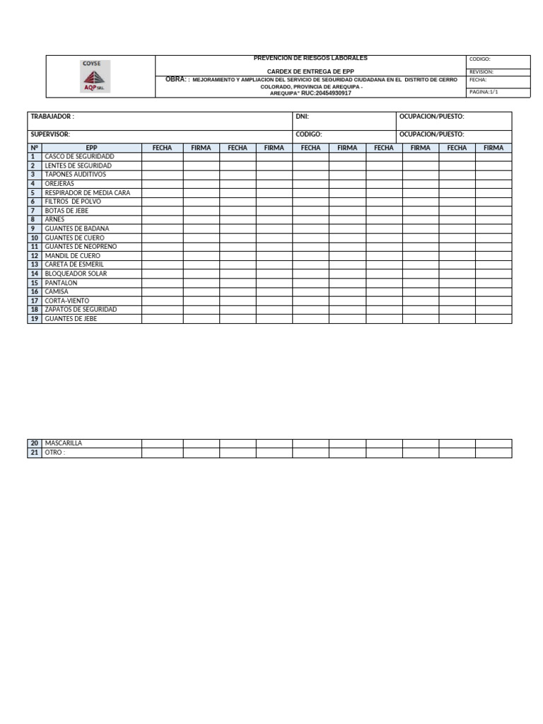 Formato Cardex de Entrega de Epp | PDF
