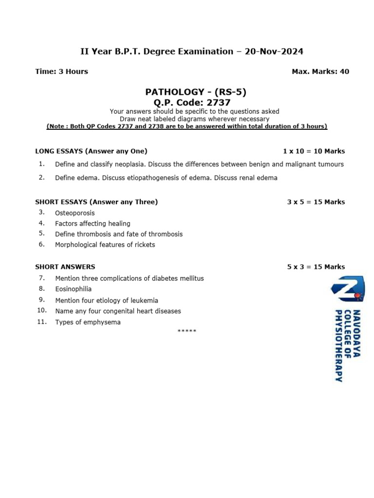 QP BPT 2ND Year Nov Dec 2024 | PDF | Clinical Medicine | Diseases And ...