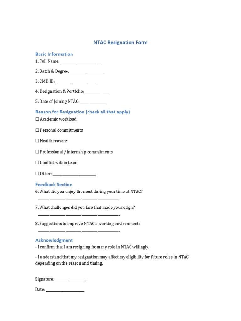 NTAC Resignation Form | PDF