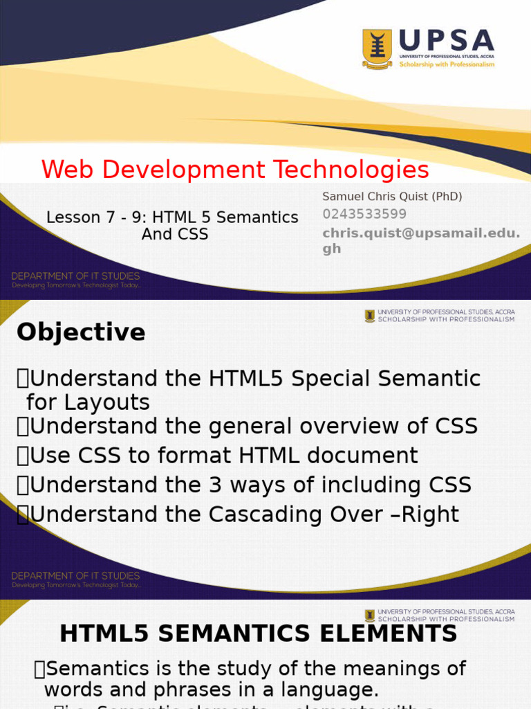 HTML5 Semantics and CSS Basics Guide | PDF | Html5 | Html