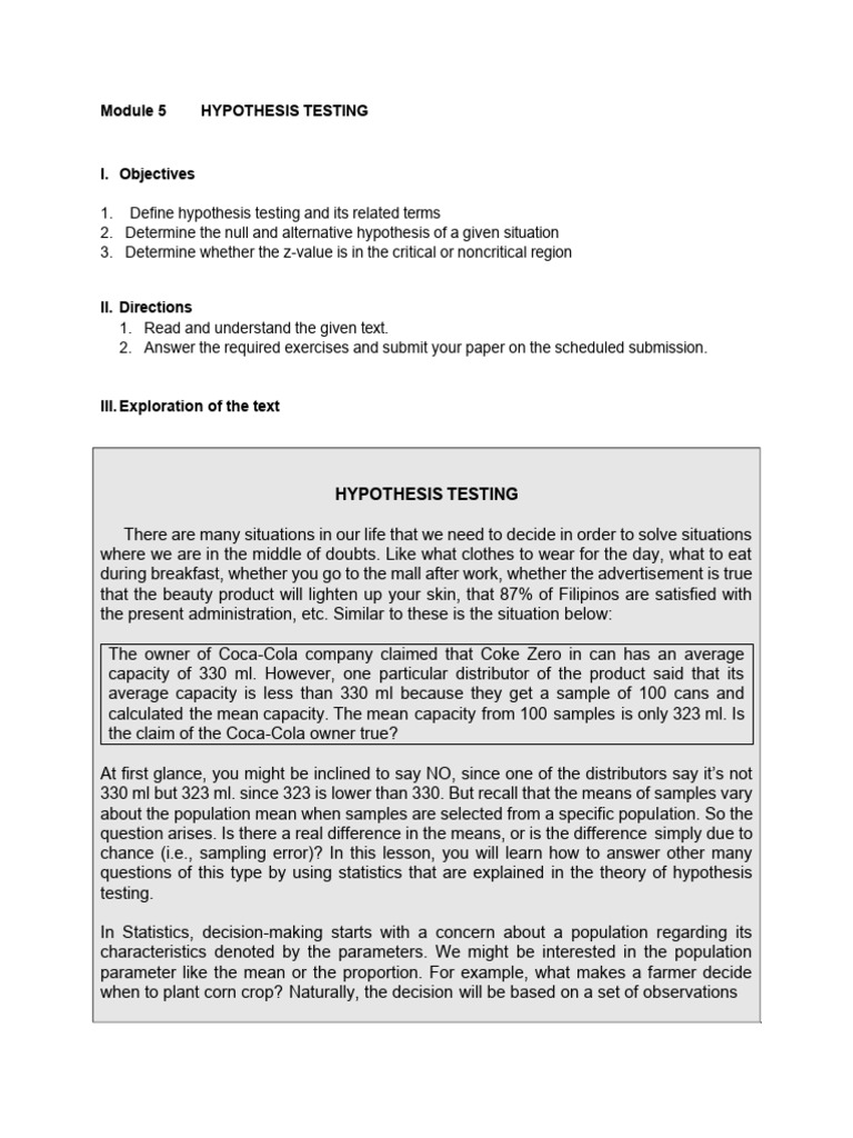 Understanding Hypothesis Testing Basics | PDF | Type I And Type Ii ...