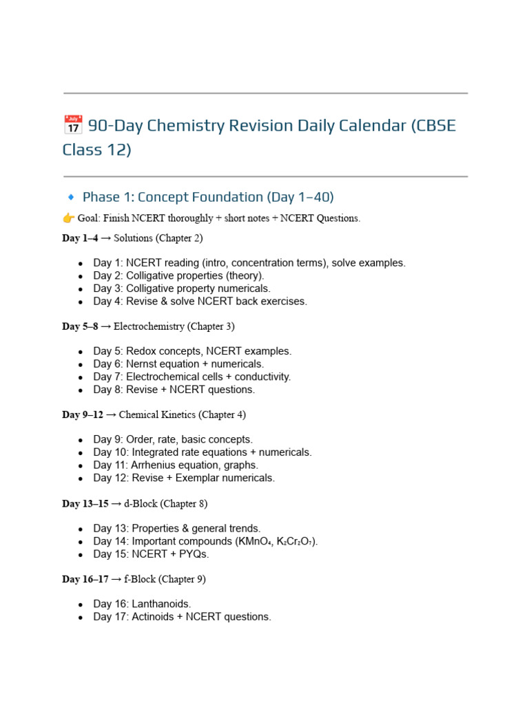 90-Day CBSE Class 12 Chemistry Plan | PDF | Ether | Aldehyde