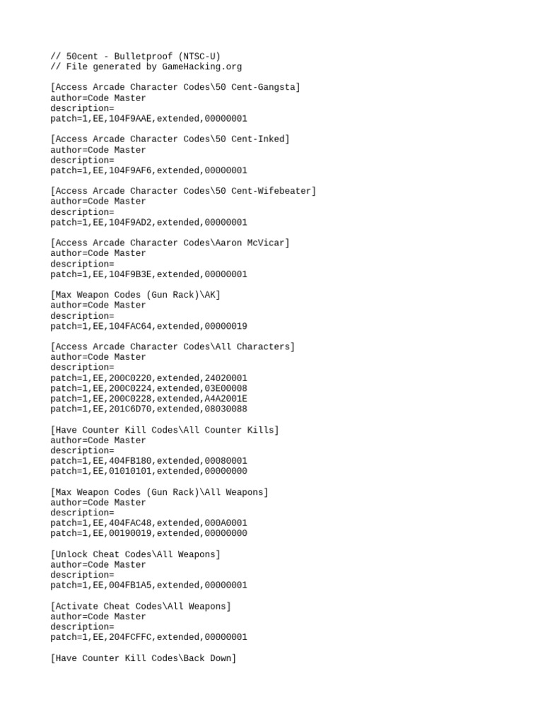 50 Cent Game Cheat Codes Guide | PDF | Video Game Development Companies ...