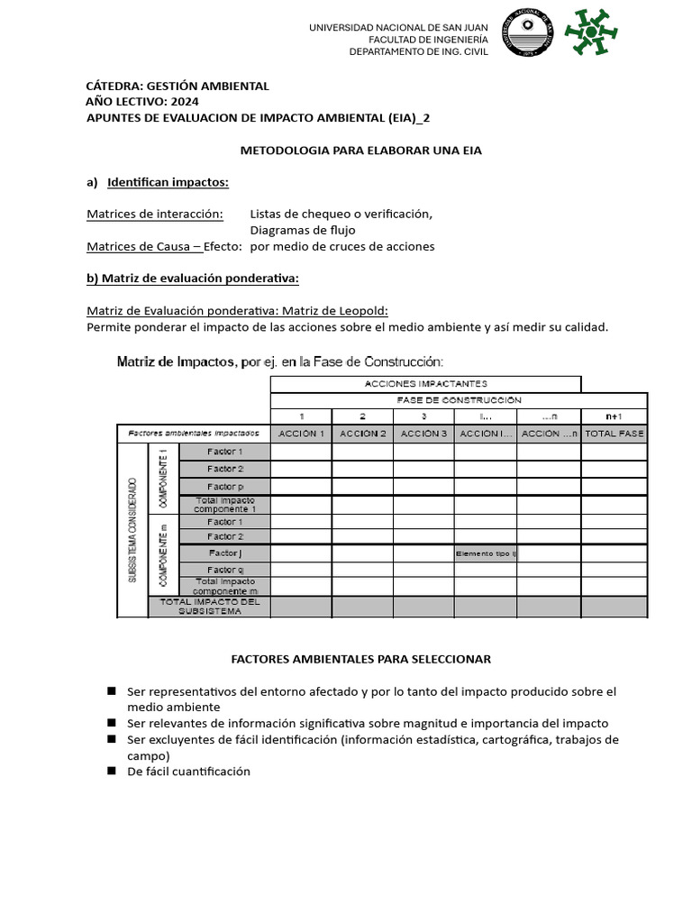 Metodología para Evaluación de Impacto Ambiental | PDF | Entorno ...