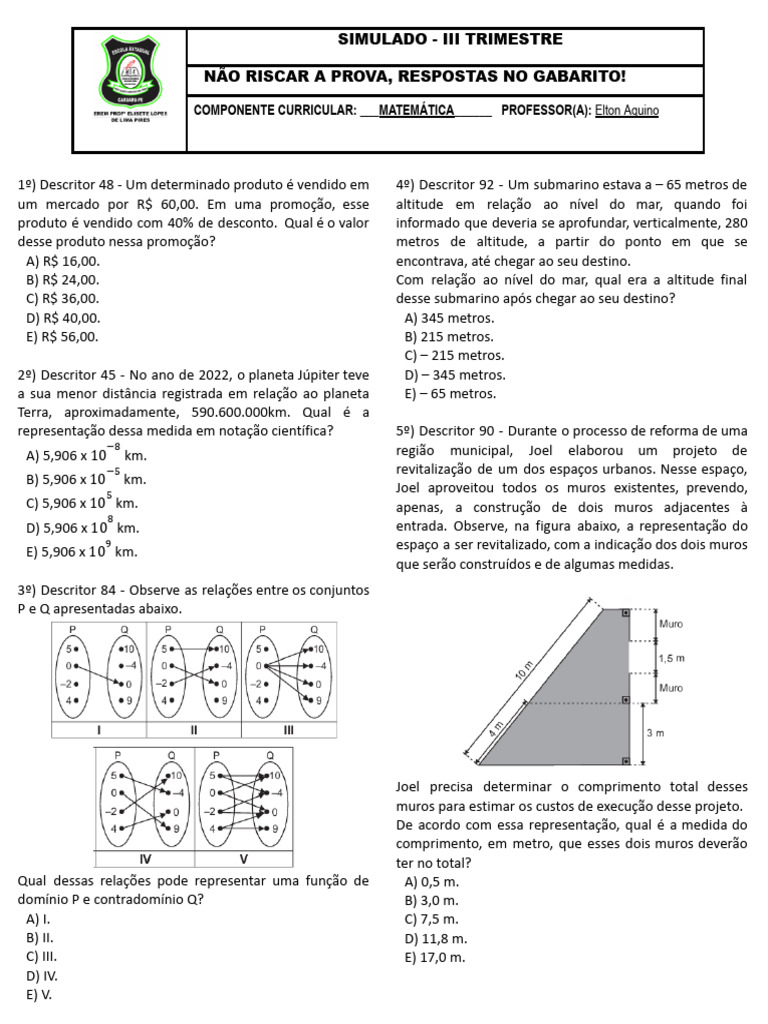 Simulado de Matemática ENEM 2024 | PDF