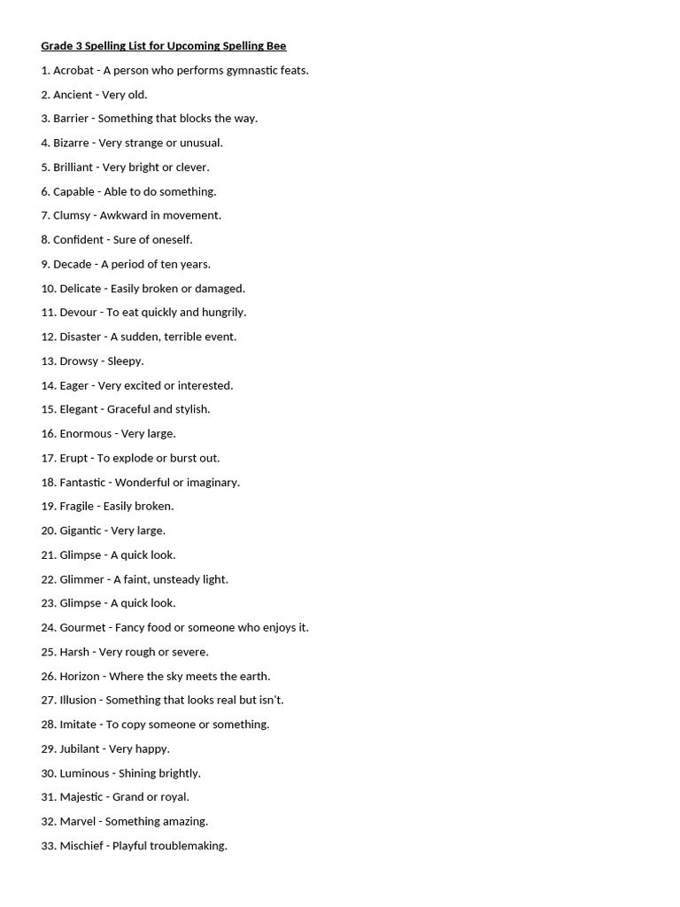 Grade 3 Spelling Bee Word List | PDF