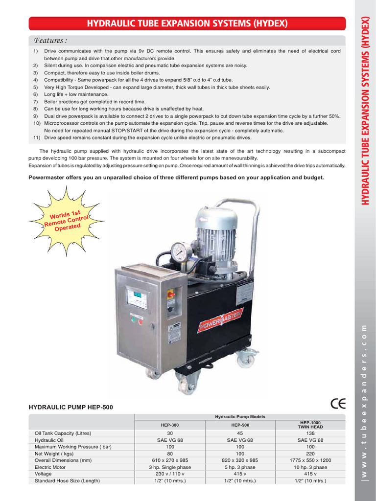 Hydraulic Tube Expansion Systems Guide | PDF | Horsepower | Pump