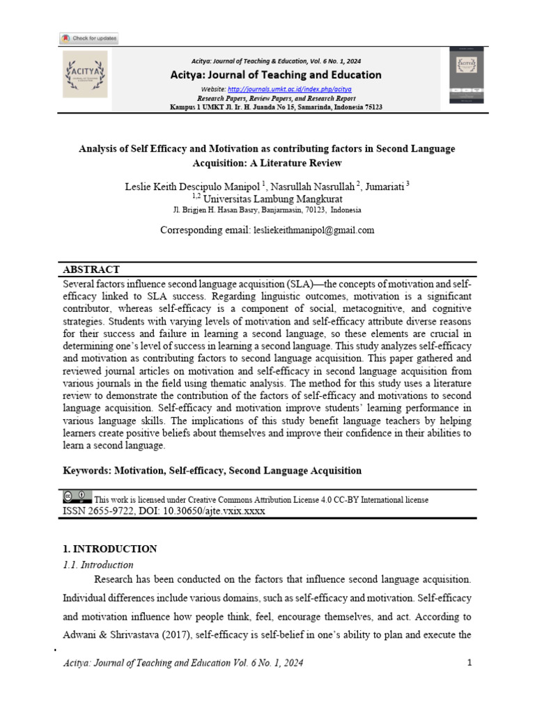 Analysis of Self Efficacy and Motivation As Contri | PDF | Self ...