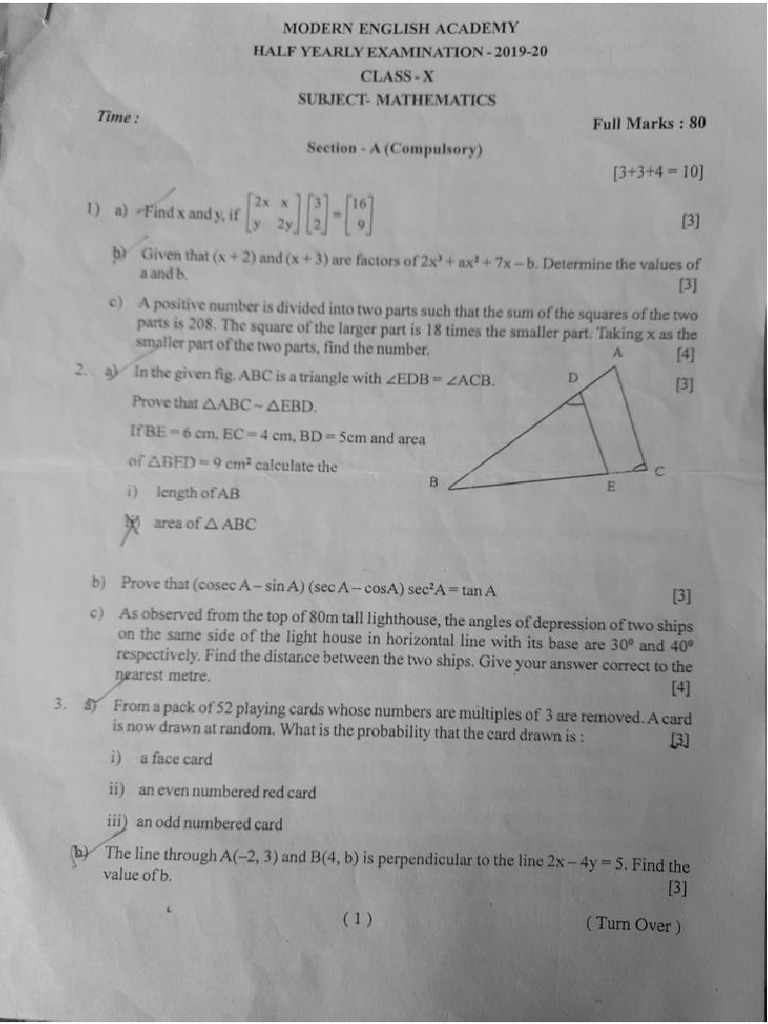 Mathematics Question Paper | PDF