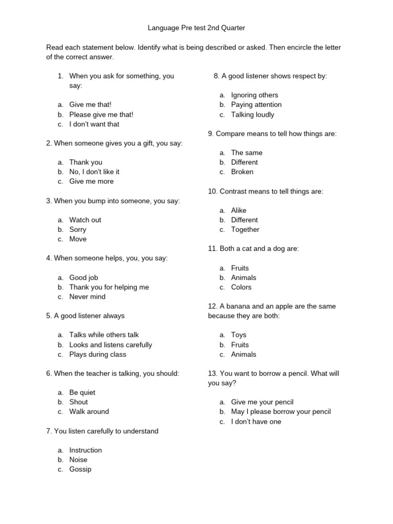 Grade 2nd Grading Test | PDF