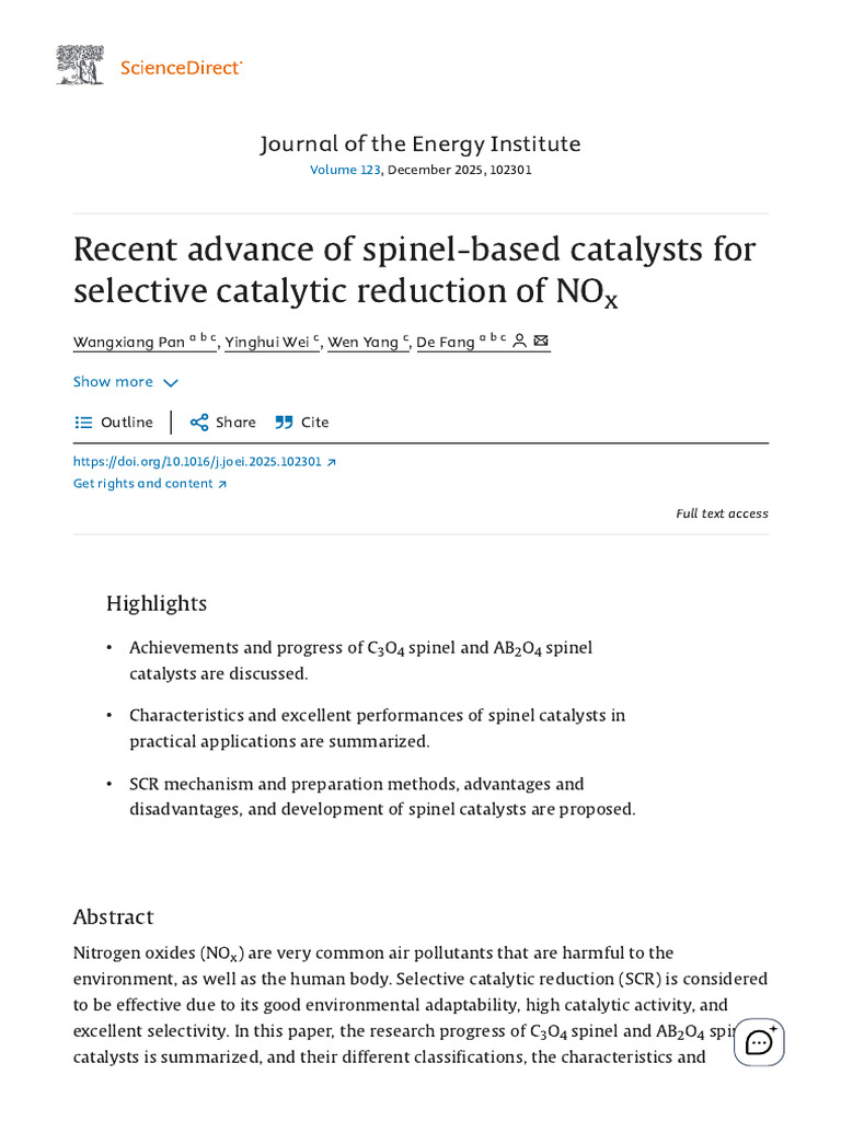 Recent Advance of Spinel-Based Catalysts For Selective Catalytic | PDF ...