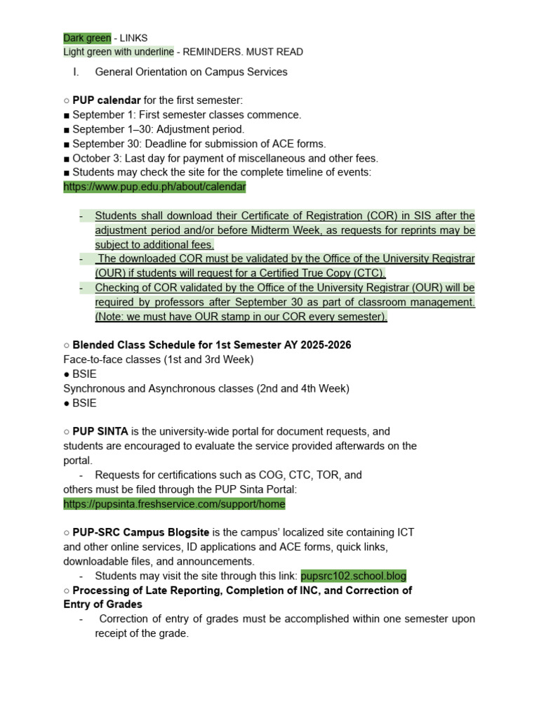 PUP First Semester Guidelines 2025-2026 | PDF