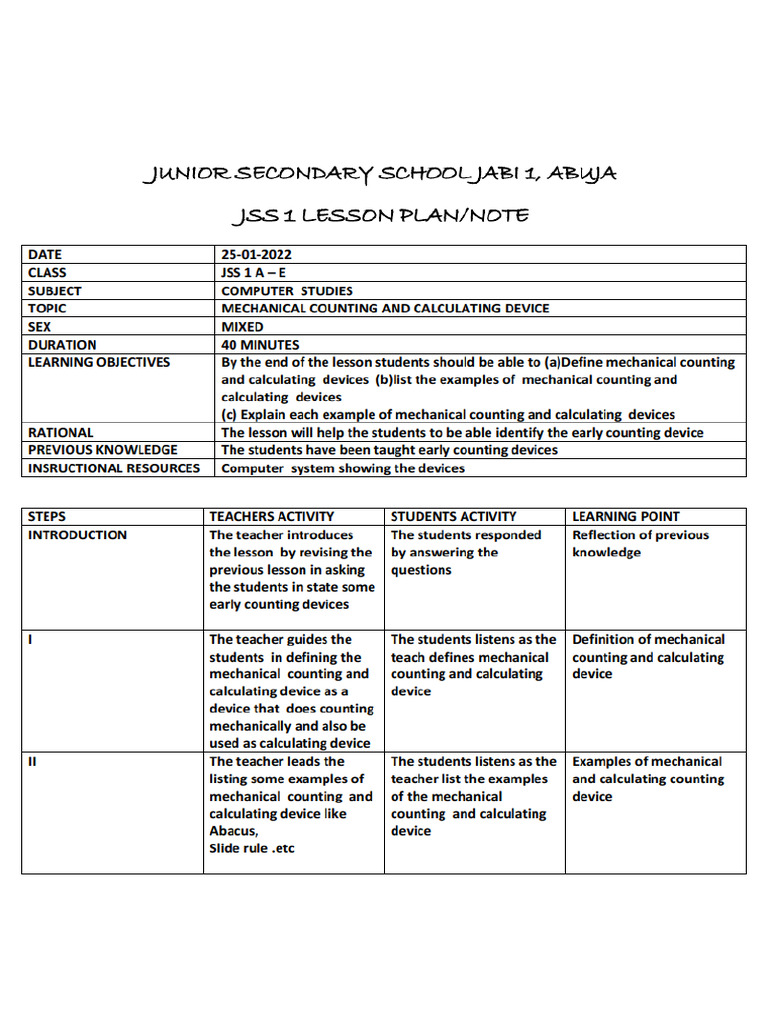 Lesson Plan For Jss1 2nd Wk-Converted by Ahmed Nuhu | PDF