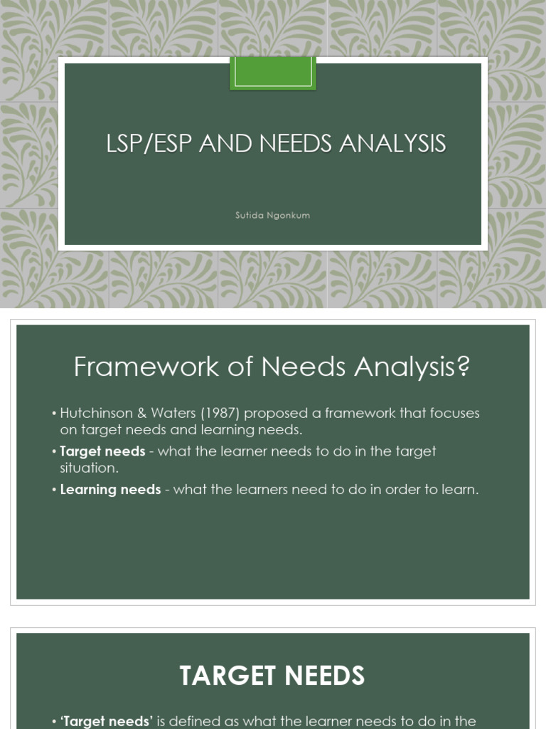 Lesson 1.3 LSP - Esp and Needs Analysis | PDF | Learning | Communication