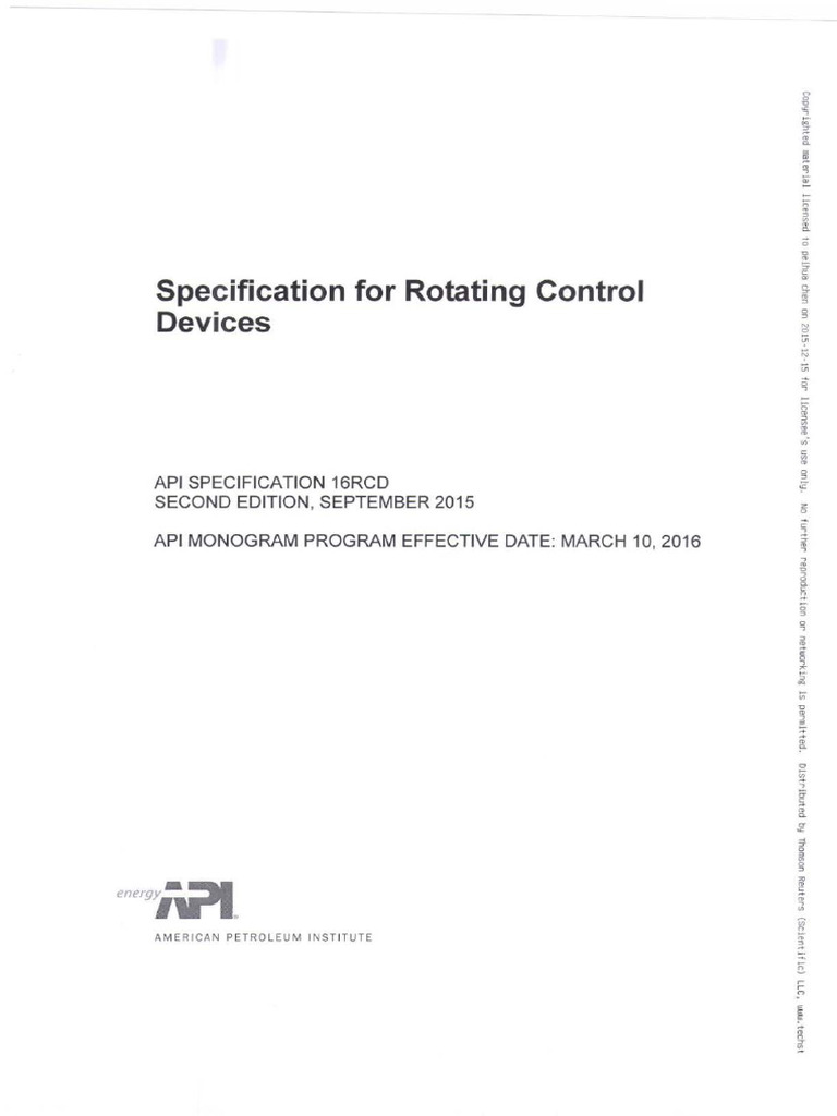 API Spec 16RCD 2nd 2015 Specification For Rotating Control Devices | PDF