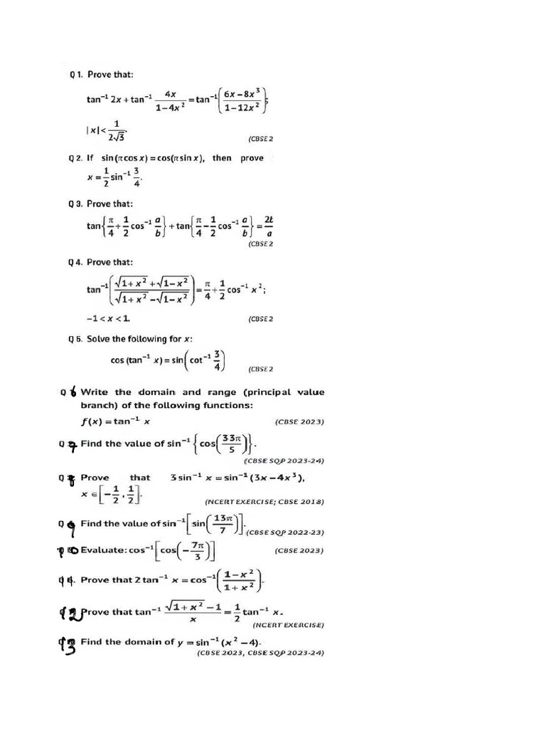 Inv Trig Questions | PDF