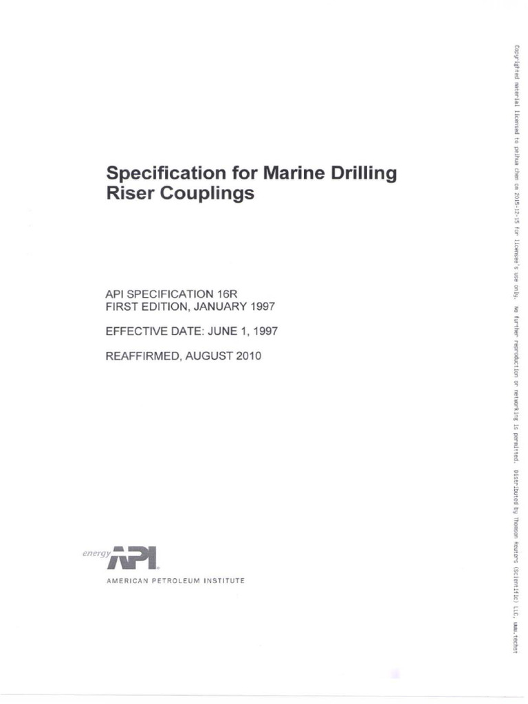 API Spec 16R 1st 1997 Specification For Marine Drilling Riser Couplings ...