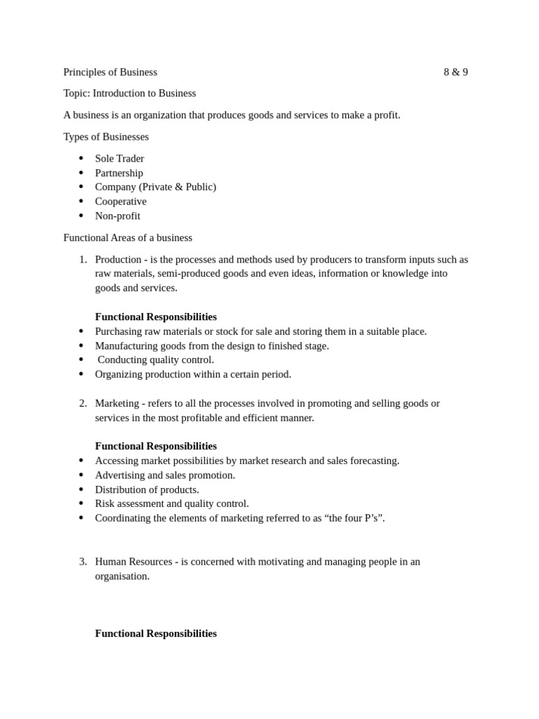 Business Principles and Functions Explained | PDF | Business | Employment