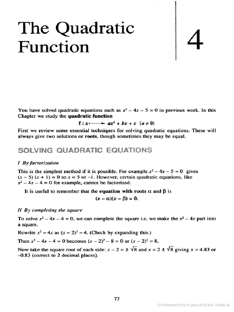 Ch4 The Quadratic Function | PDF