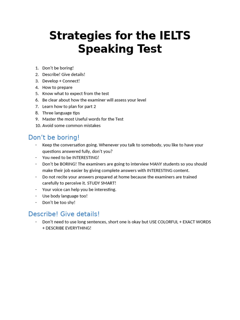 Strategies For The IELTS Speaking Test | PDF | English Language ...