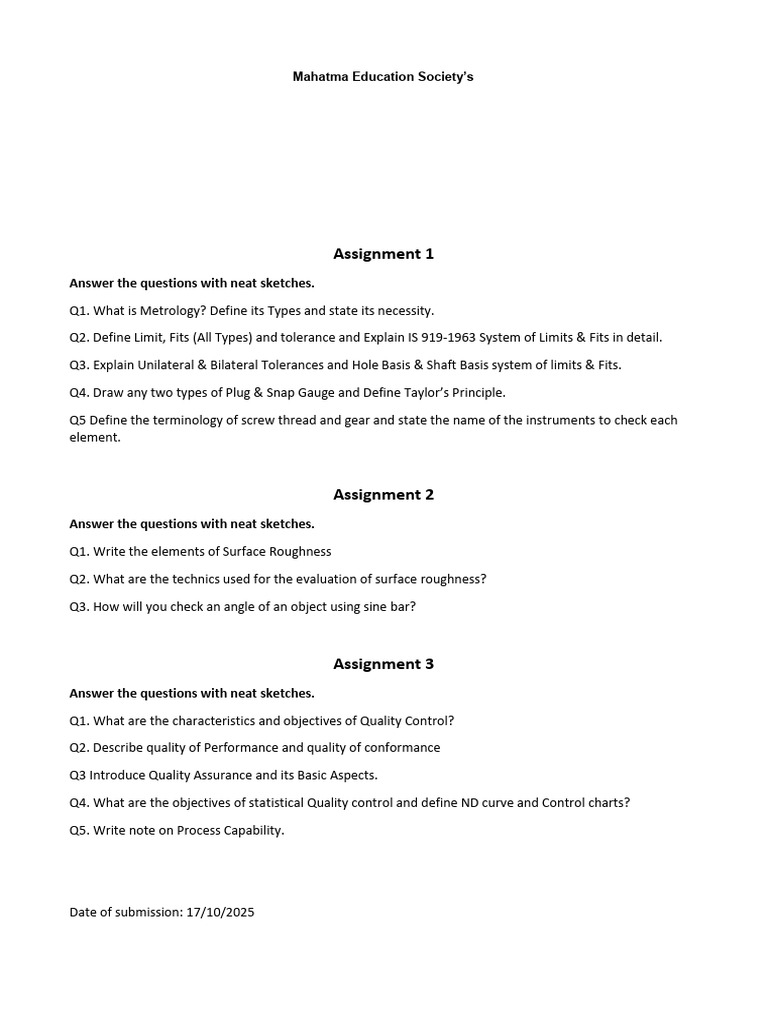 Measurement & Quality Control Assignment | PDF