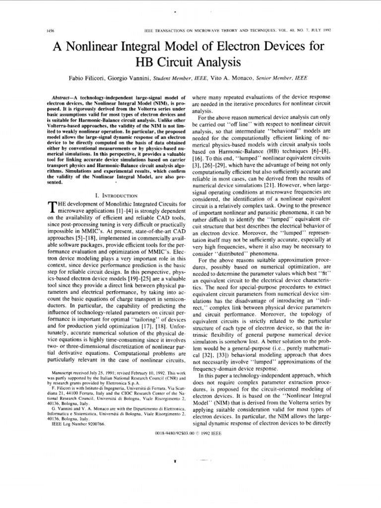 Nonlinear Integral Model for Electron Devices | PDF | Electrical ...