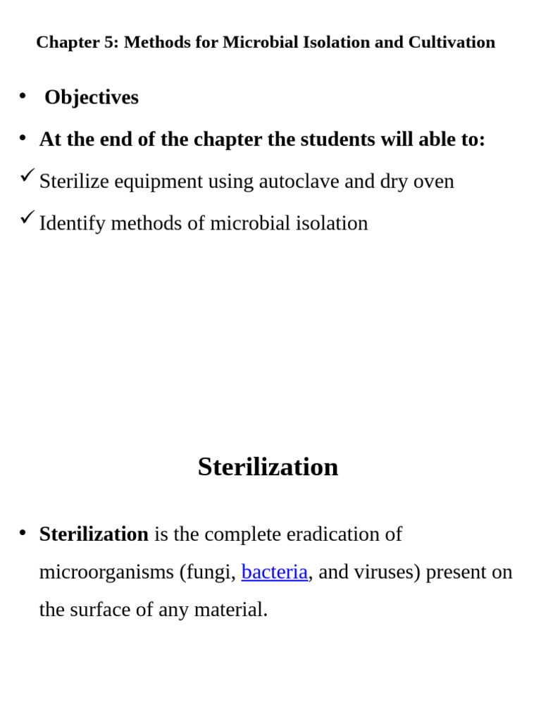 Microbial Isolation and Sterilization Methods | PDF | Sterilization ...