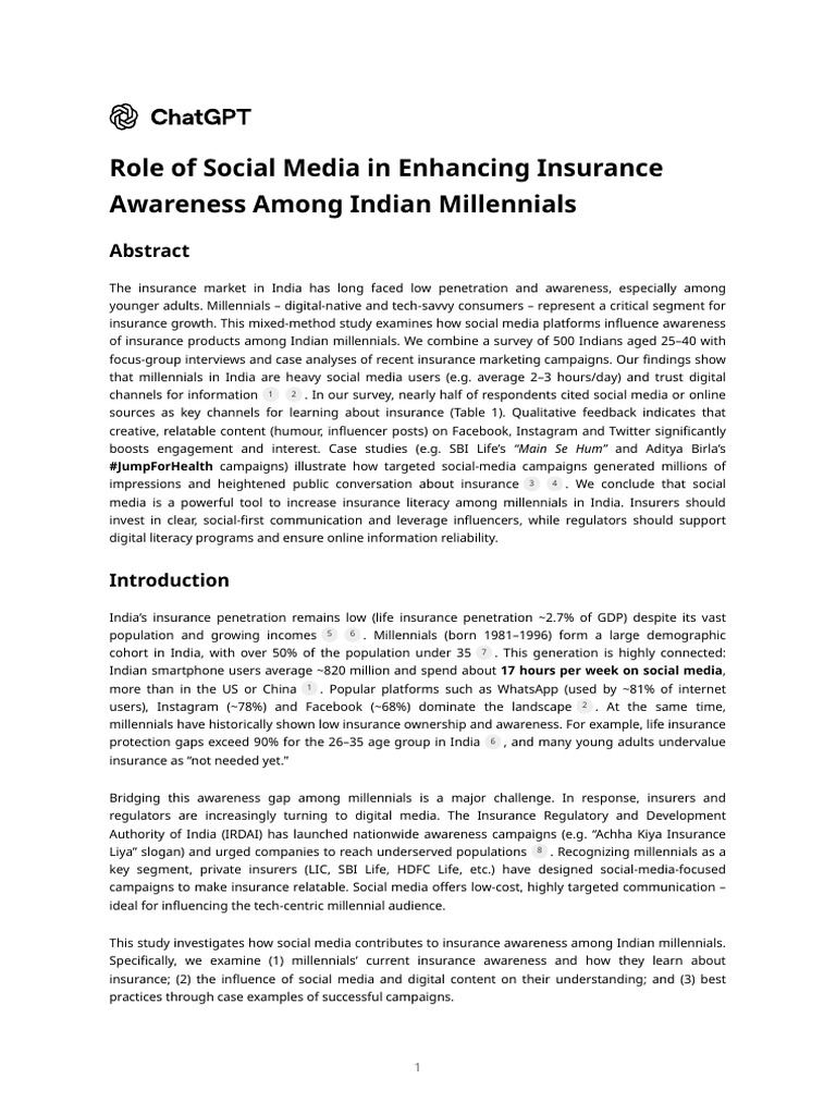 Social Media's Impact on Indian Millennials' Insurance Awareness | PDF ...