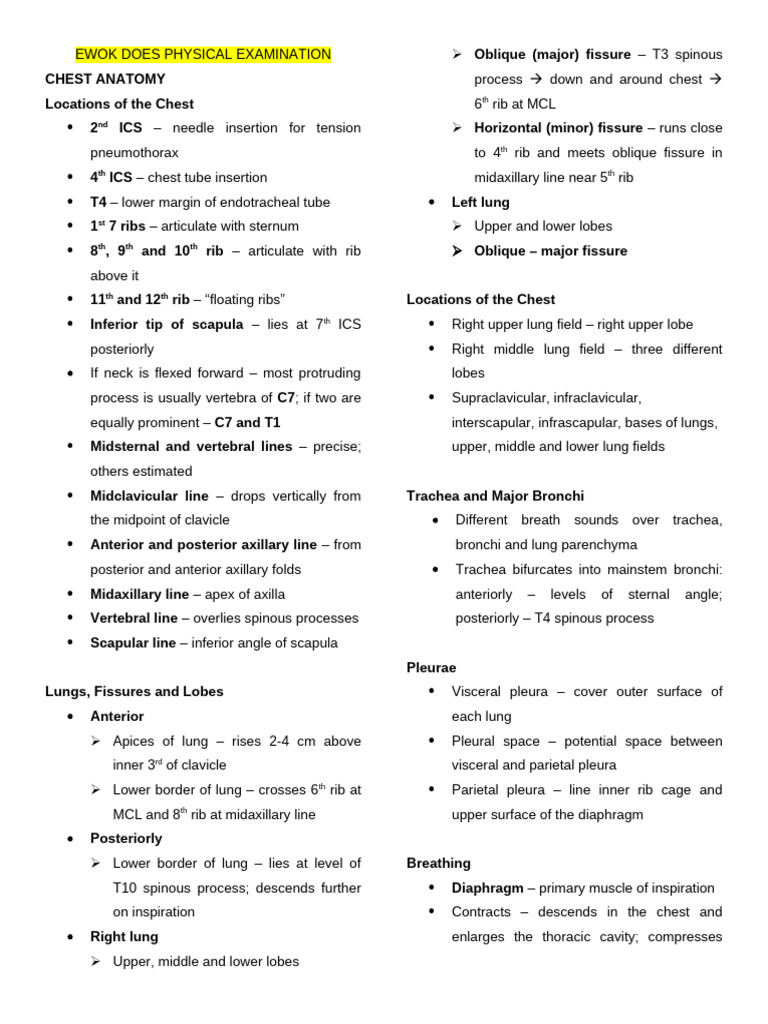 Chest Examination Techniques and Anatomy | PDF | Lung | Thorax