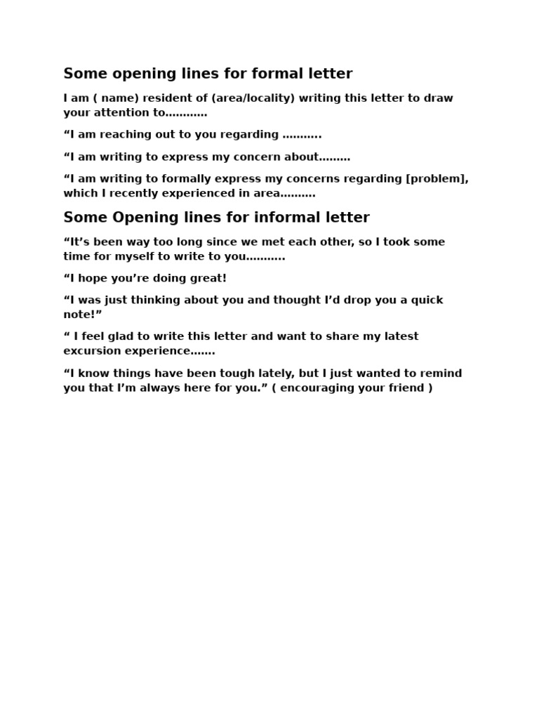 Opening Lines for Letters | PDF