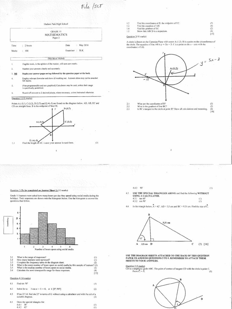 GR 11 2016 June Maths Paper 2 | PDF