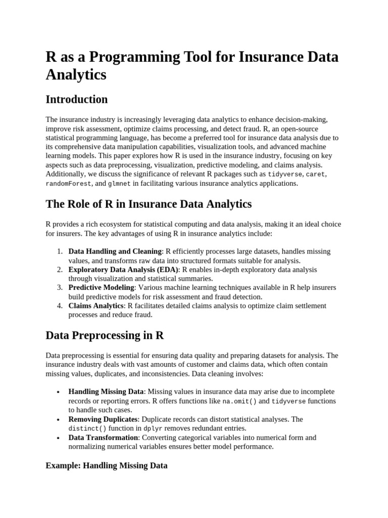R for Insurance Data Analytics | PDF | Data Analysis | Analytics