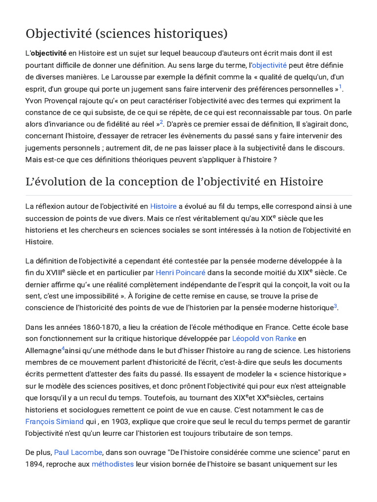 L'Objectivité en Histoire : Défis et Évolutions | PDF | Vérité | Historien