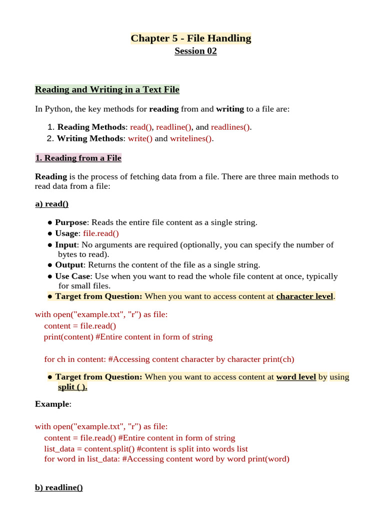 Python File Handling: Read & Write Methods | PDF | String (Computer ...