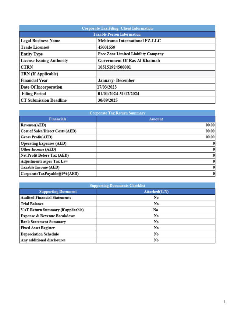 Corporate Tax Filing for Mehirama LLC | PDF | Corporate Tax | Taxes