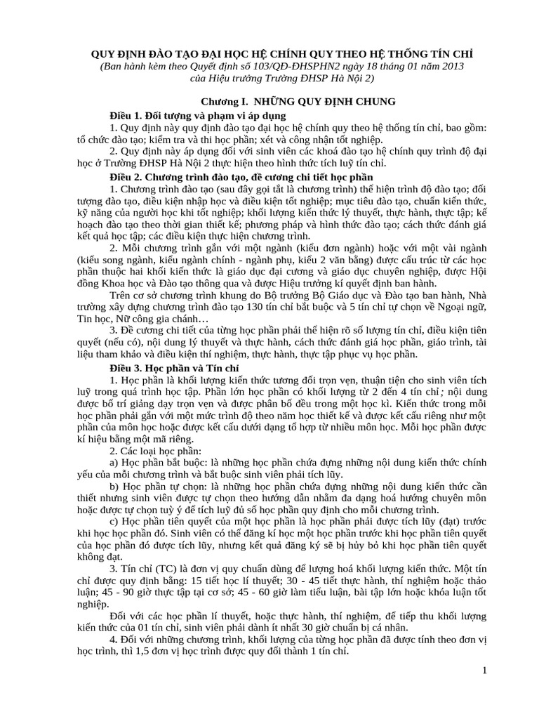 Quy Dinh Dao Tao Dai Hoc Chinh Quy Theo Tin Chi | PDF