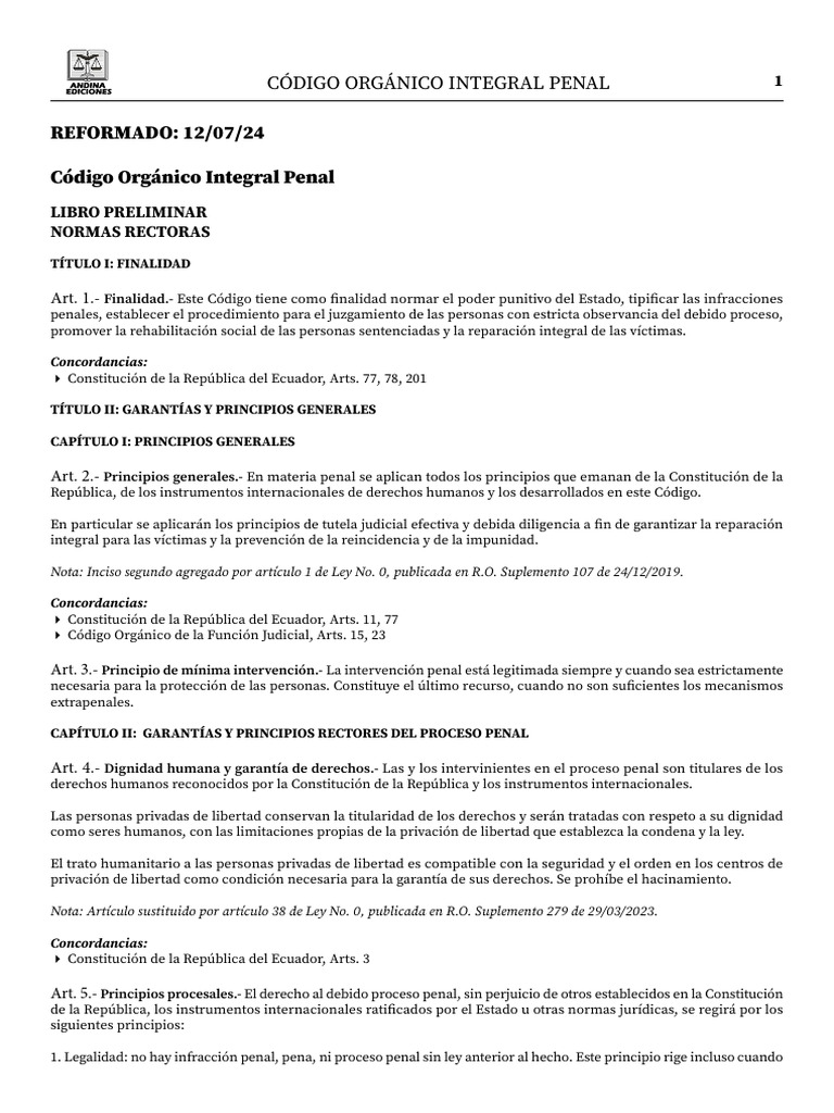 Código Orgánico Integral Penal Ecuador | PDF | Derecho penal | Ley procesal