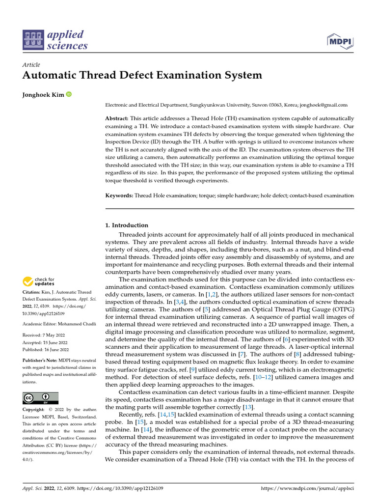 Automatic Thread Defect Detection System | PDF | Electric Motor | Rotation