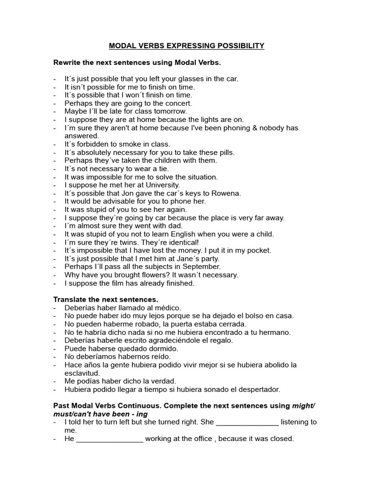 Modal Verbs for Expressing Possibility | PDF | Linguistic Typology ...