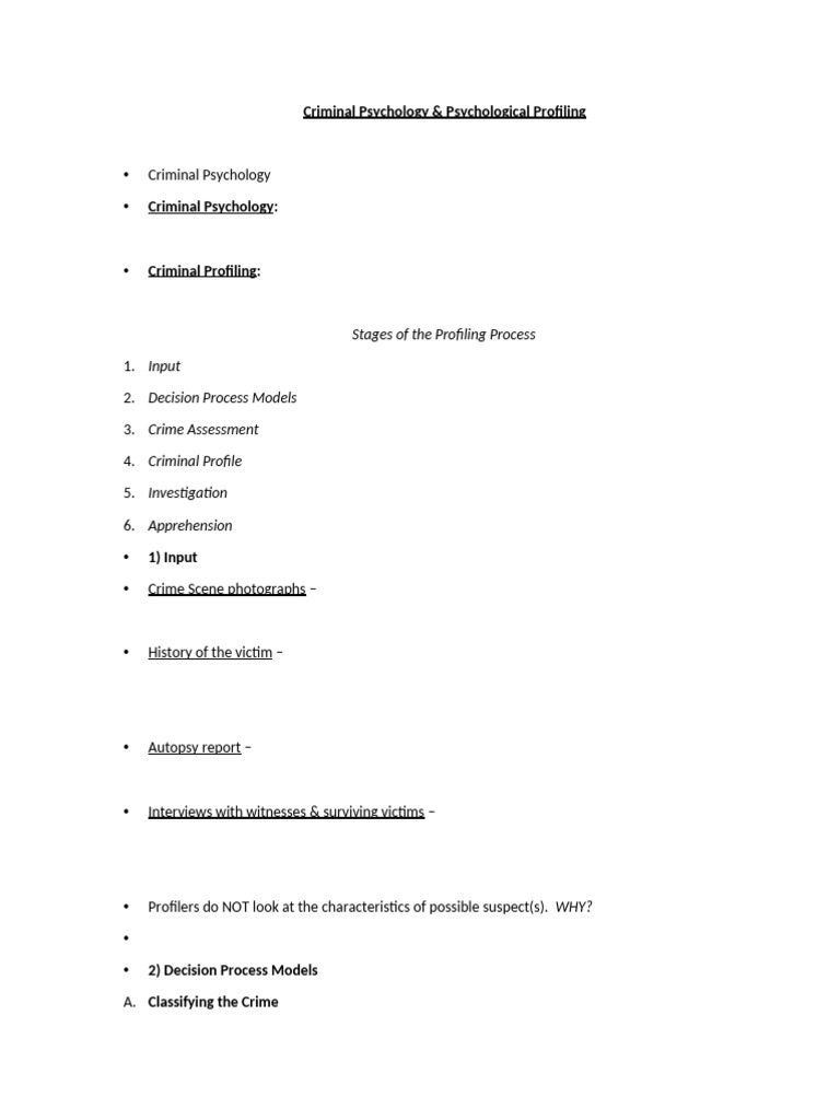 Criminal Psychology & Profiling Process | PDF | Offender Profiling ...