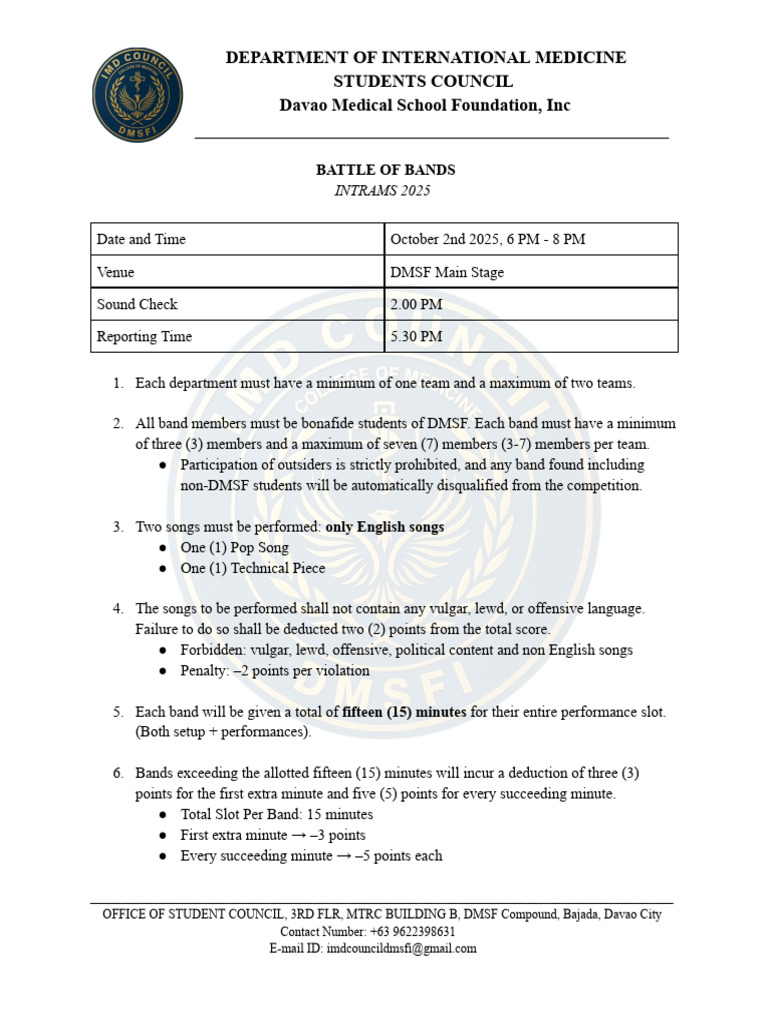 DMSF Intrams 2025 Battle of Bands Guide | PDF | Chess | Chess Theory