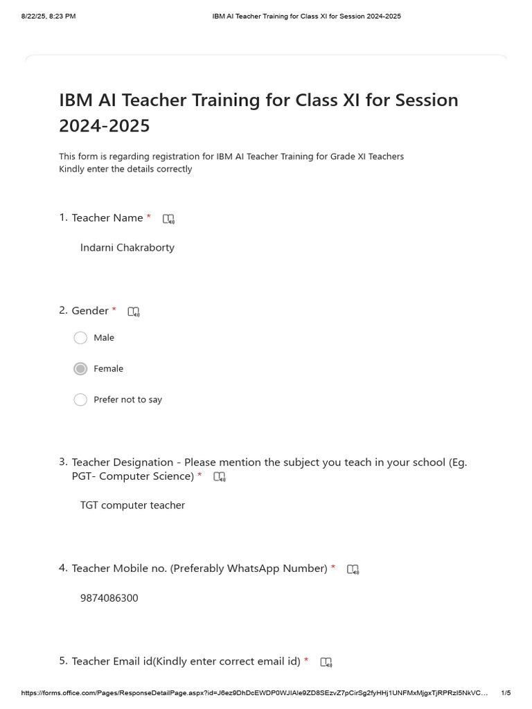 IBM AI Teacher Training For Class XI For Session 2024-2025 | PDF