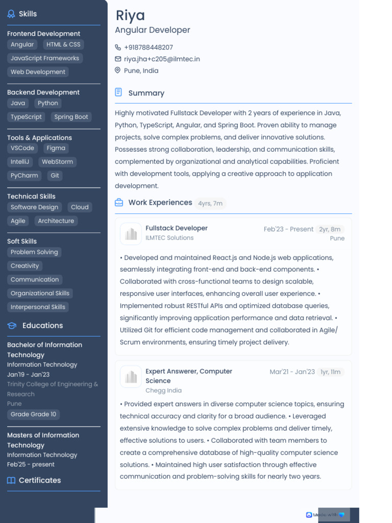 Riya Angular Developer | PDF | Software Development | Information ...