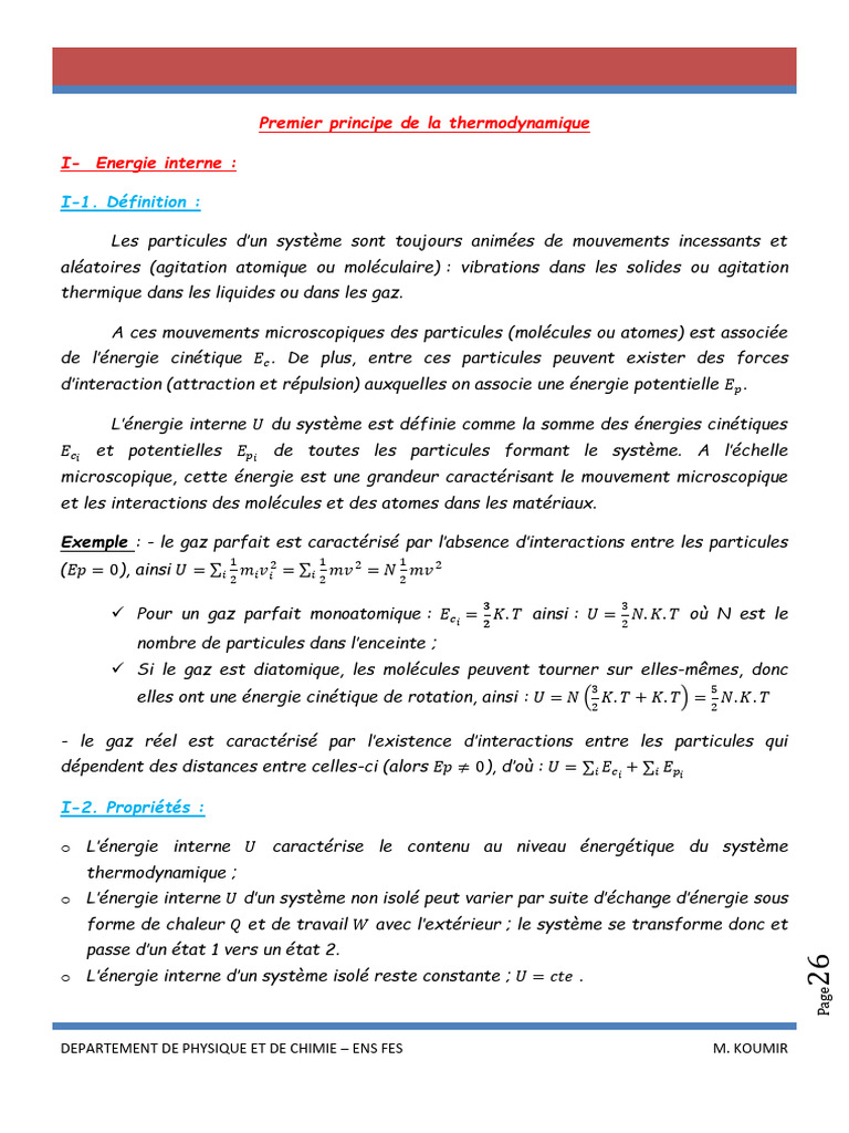 Premier principe de la thermodynamique | PDF | Chaleur | Thermodynamique