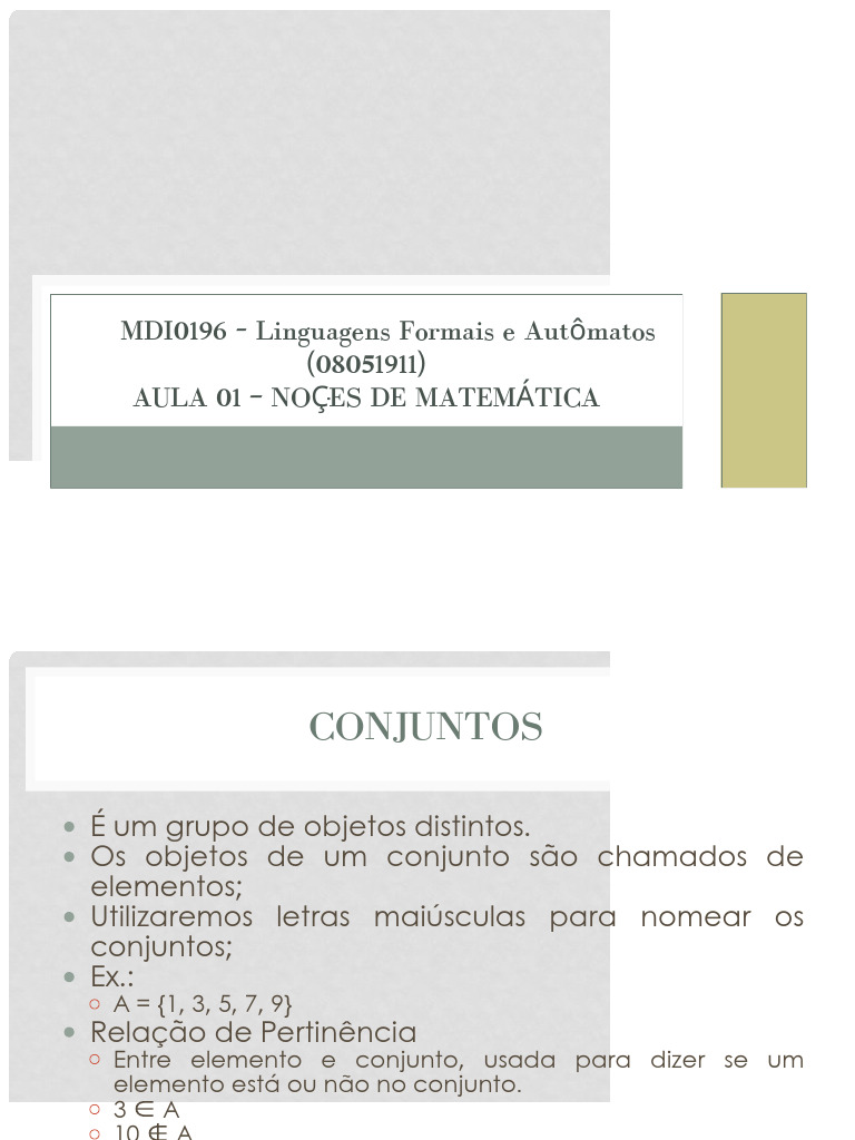 Conjuntos e Funções em Linguagens Formais | PDF | Conjunto (Matemática ...