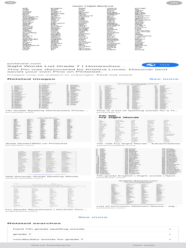 7th Grade Sight Words - Google Search | PDF | Literacy | Learning To Read