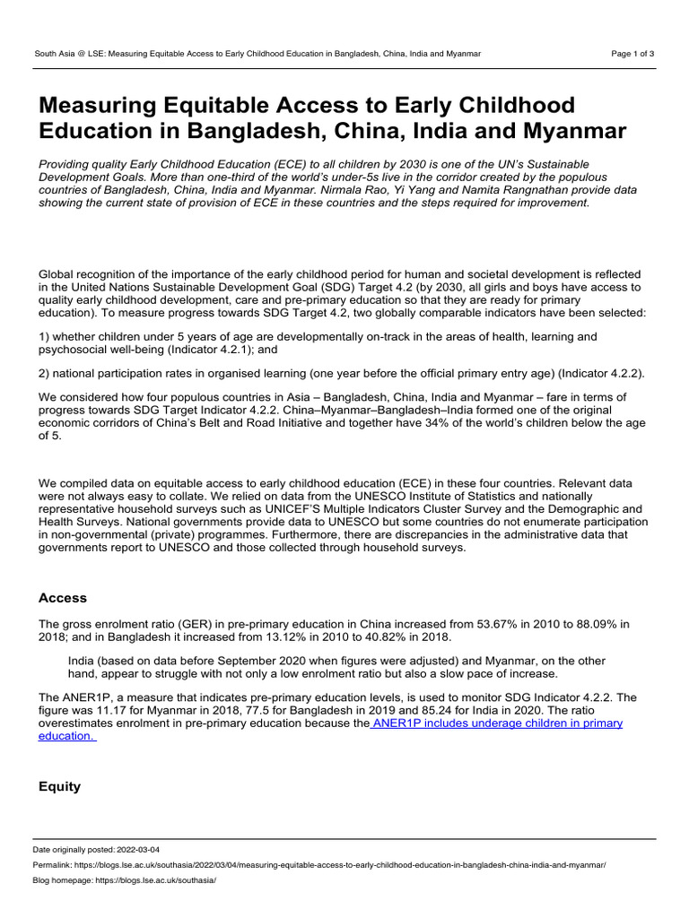 South Asia at LSE - Measuring Equitable Access To Early Childhood ...