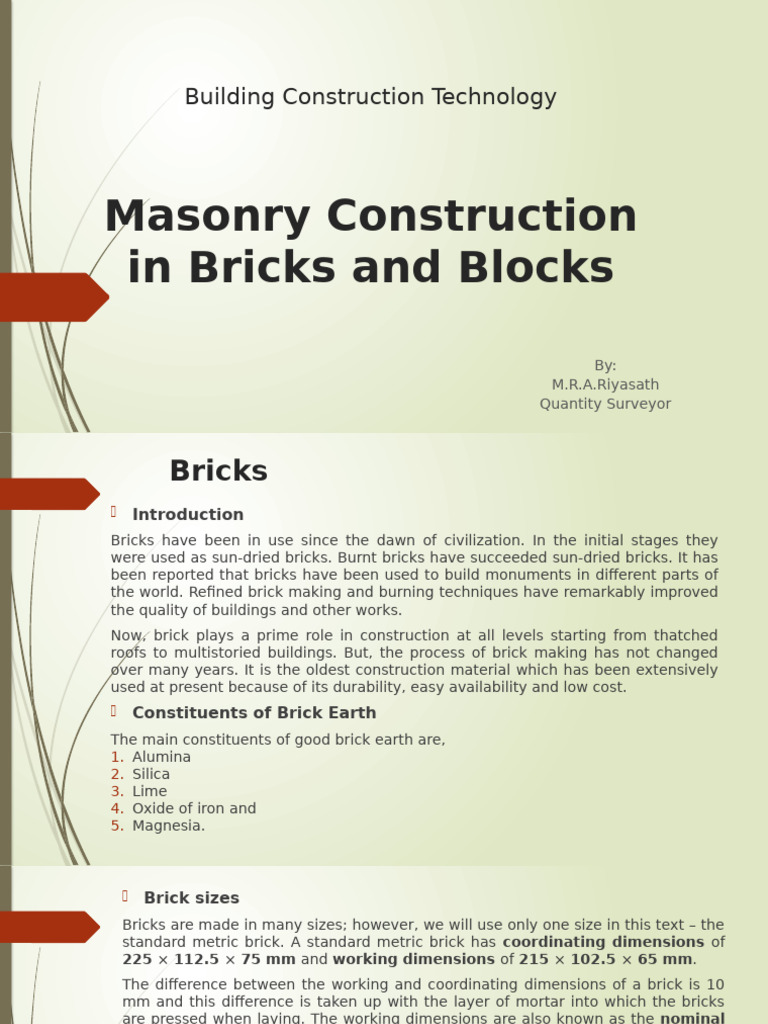 Masonry Construction: Bricks and Blocks | PDF | Brick | Concrete