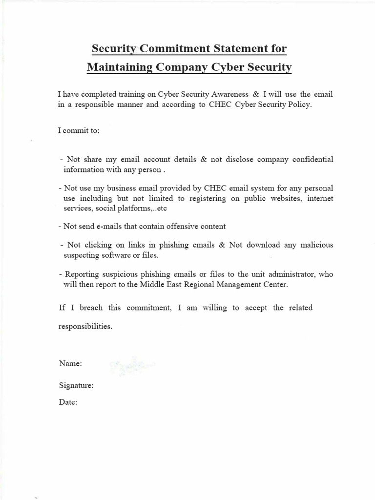 Employee Cyber Security Commitment | PDF