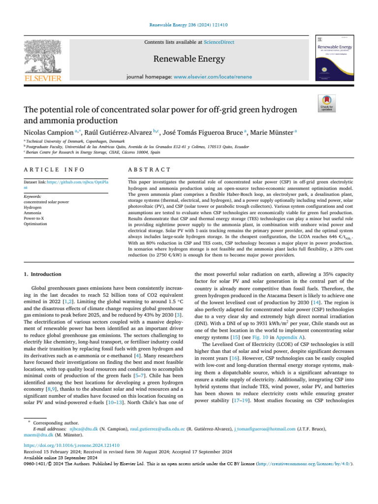 CSP for Off-Grid Green Hydrogen Production | PDF | Solar Power ...